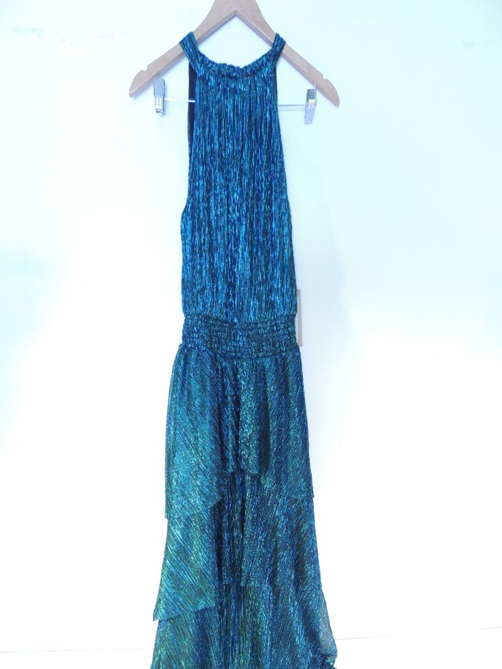 Halogen Crinkle Metallic Layered Maxi Dress in Dazzling Jade Women Small NWT New